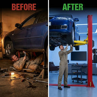 12000 Lbs Extra Height 167Inch 2 Post Lift Two Post Car Lift AK-M120 Auto Lift Car Lift Hoist 2 Post Car Lift (Extra Height, Red) — Before & After