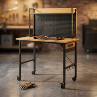 24 In. W Adjustable Workbench, Heavy Duty Wood Desktop Workbench with Wheels, Rolling Workbench with USB Outlet, Hooks — Studio Shot