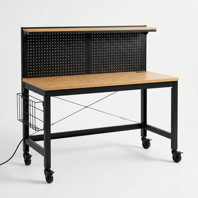 Adjustable Workbench Built for Professional Use, Heavy Duty Wood Top, Rolling Wheels, USB Outlets
