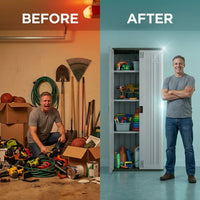 3-Shelf Resin Base Garage Cabinet Locker, Gray — Before & After