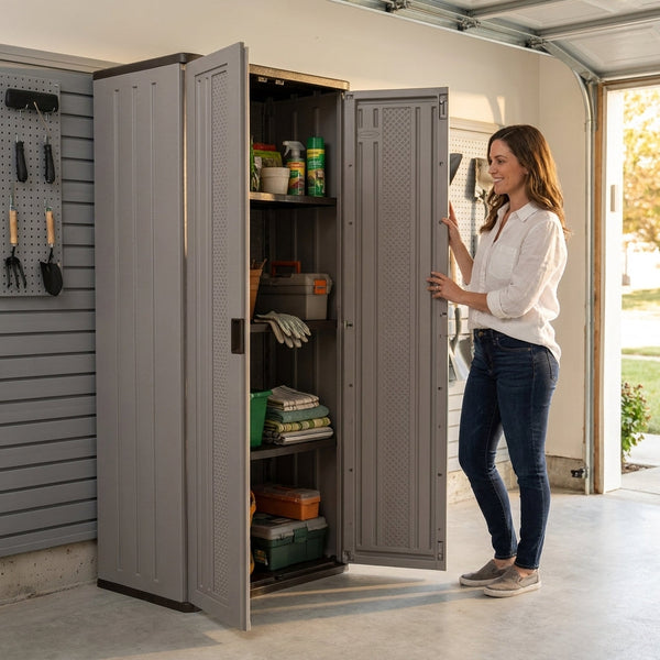 Garage Storage Cabinet Built to Organize Tools, 3-Shelf Resin Design, 72-Inch Vertical Layout, Gray Finish