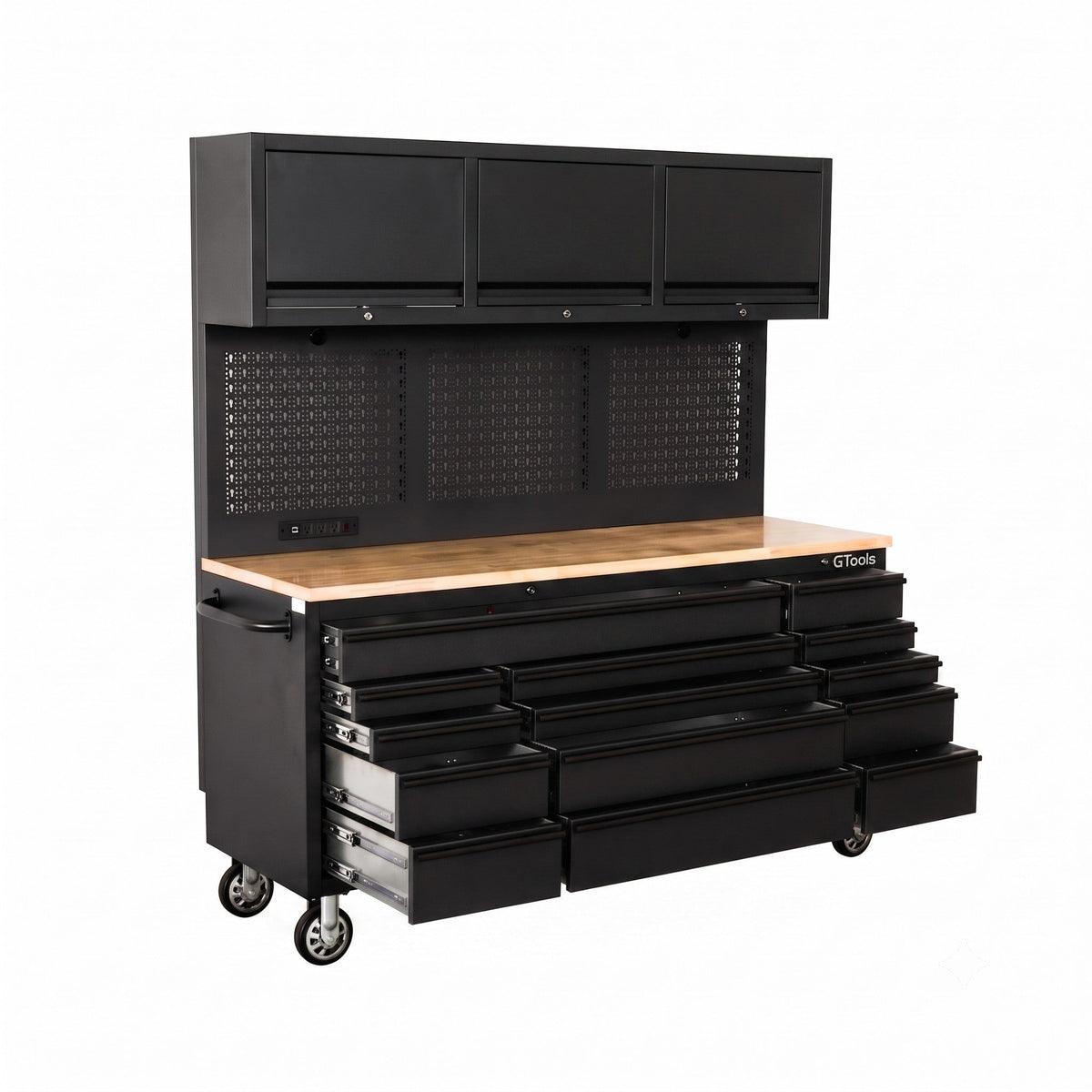Overhead Pro 72" Rolling Tool Chest | 79" Tall | 24" Deep | 14 Drawers | Overheads | Pegboard & Power Strip