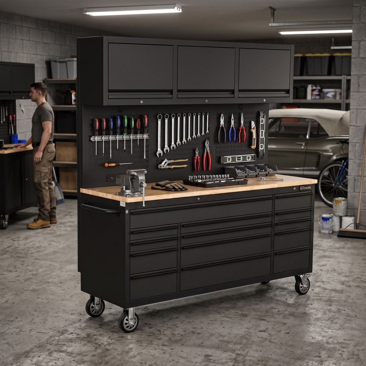 Overhead Pro 72" Rolling Tool Chest | 79" Tall | 24" Deep | 14 Drawers | Overheads | Pegboard & Power Strip