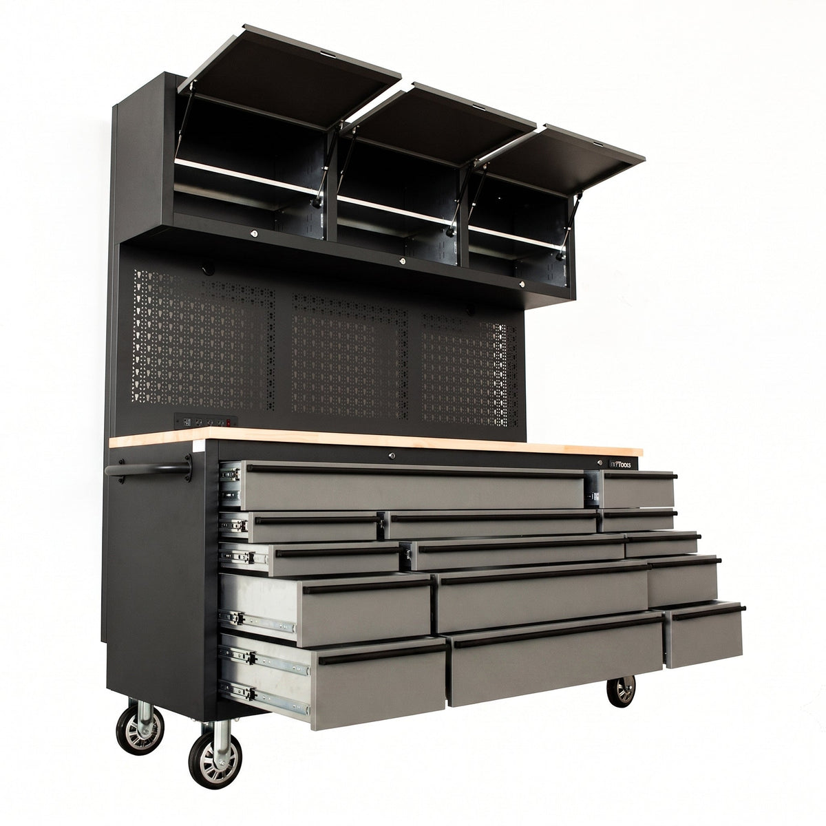 Overhead Pro 72" Rolling Tool Chest | 79" Tall | 24" Deep | 14 Drawers | Overheads | Pegboard & Power Strip