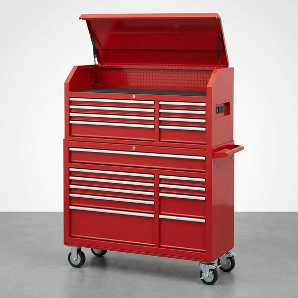 Tool Chest 18-Drawer | 66'' Large Rolling Tool Chest with Wheels | Detachable Top Metal Tool Box with Gas Struts | Lockable Rolling Tool Cabinet with Liners,Power Strip | Garage, Repair Shop, Workshop — Studio Shot
