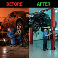 Two Post Car Lift Built for Professional Service, 12000 lb Capacity, 167 Inch Height, Dual Hydraulic System — Before & After